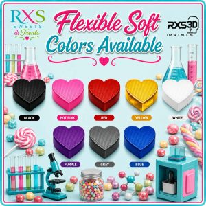 10ml Heart Vial Caps – TPU - 3D printed vial caps shown in available colours