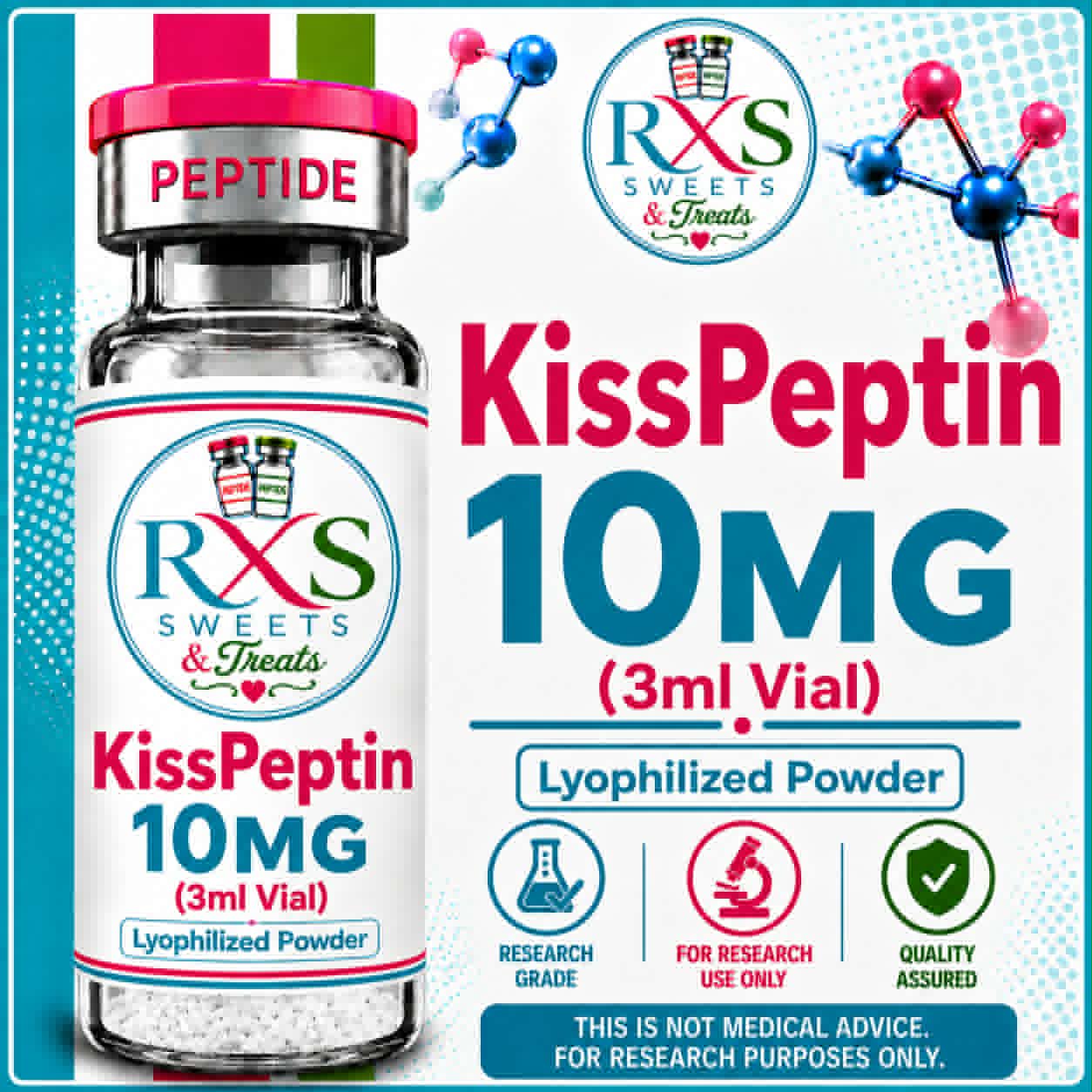 RXS-KissPeptin 10mg 10mg/3mL research peptide vial, lyophilised powder for laboratory research use