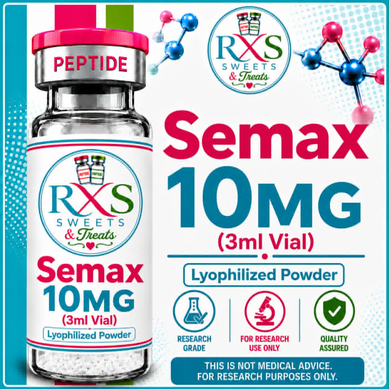 RXS-Semax 10mg 10mg/3mL research peptide vial, lyophilised powder for laboratory research use