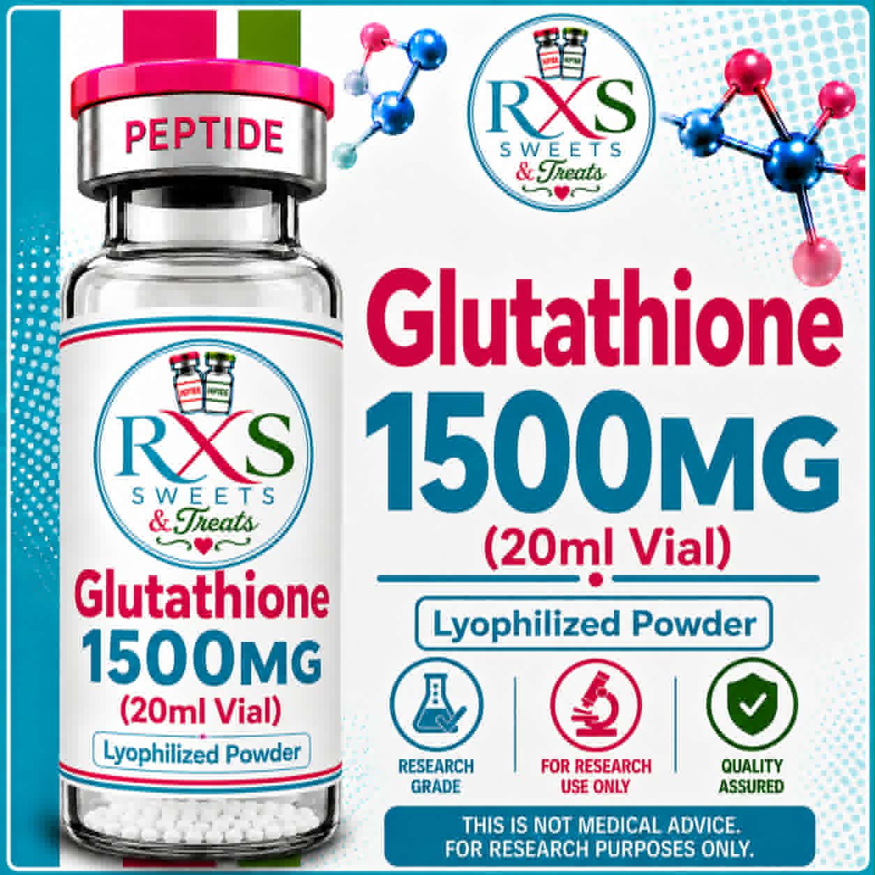 RXS-Glutathione 1500mg/20mL research peptide vial, lyophilised powder for laboratory research use